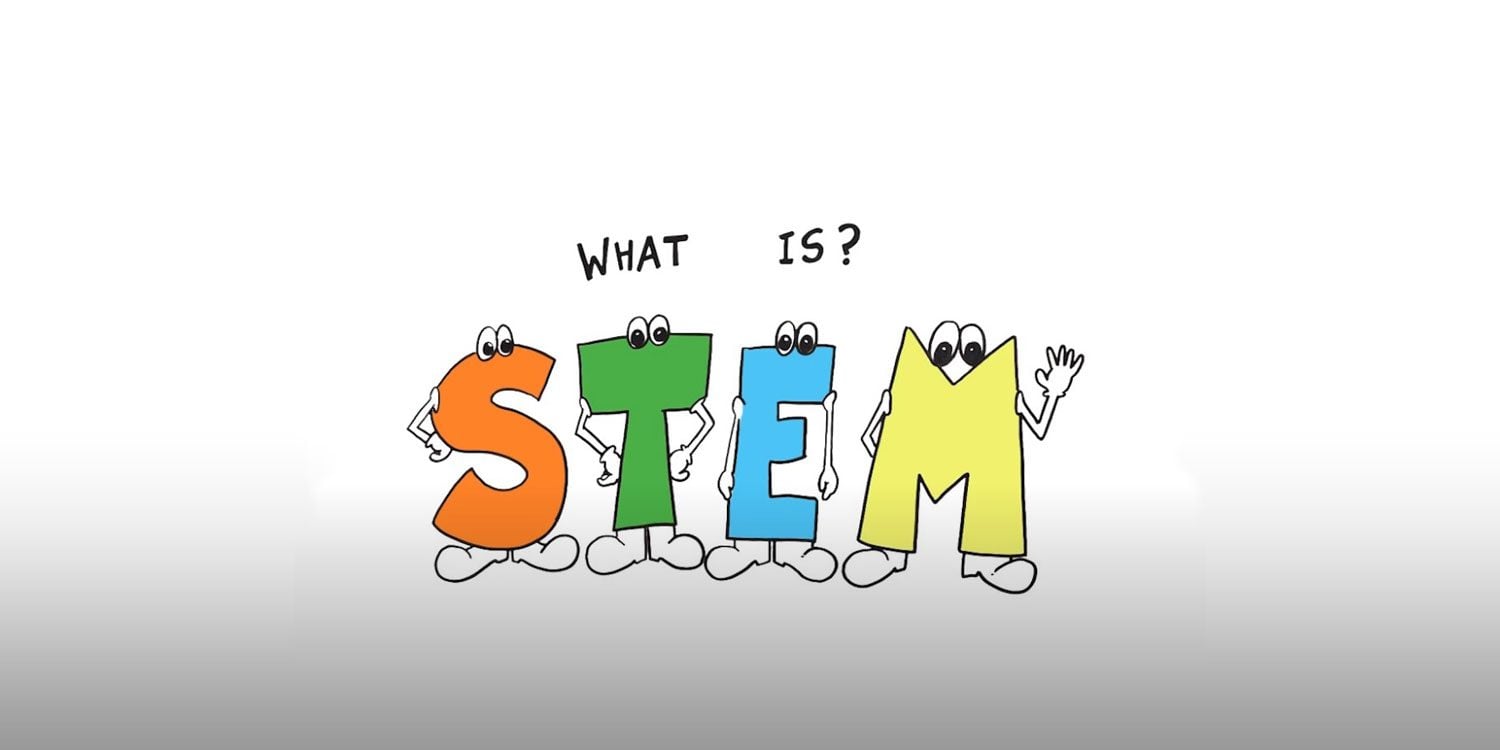 Animated letters S, T, E, M with question "WHAT IS?".